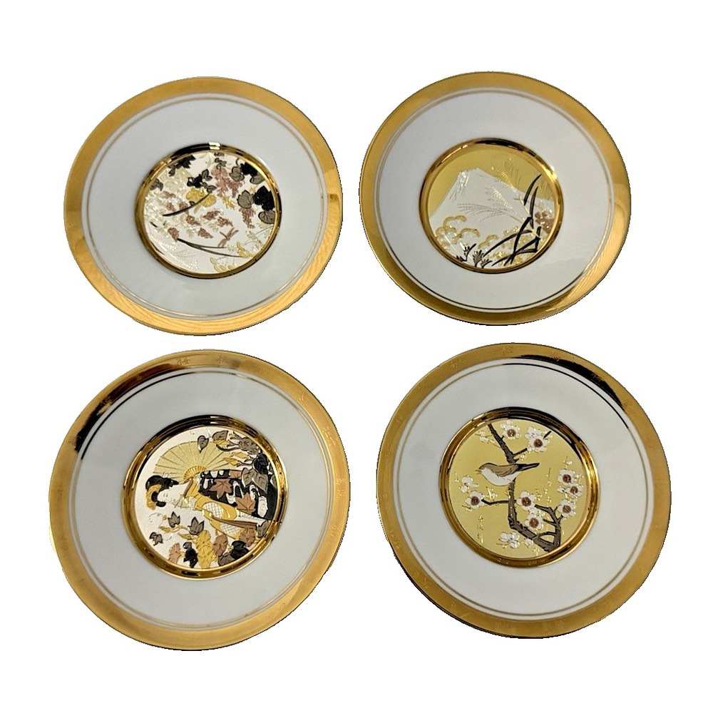 1984 Japanese 23K Gold Floral Calendar Hamilton Collection Chokin Plate Set 4